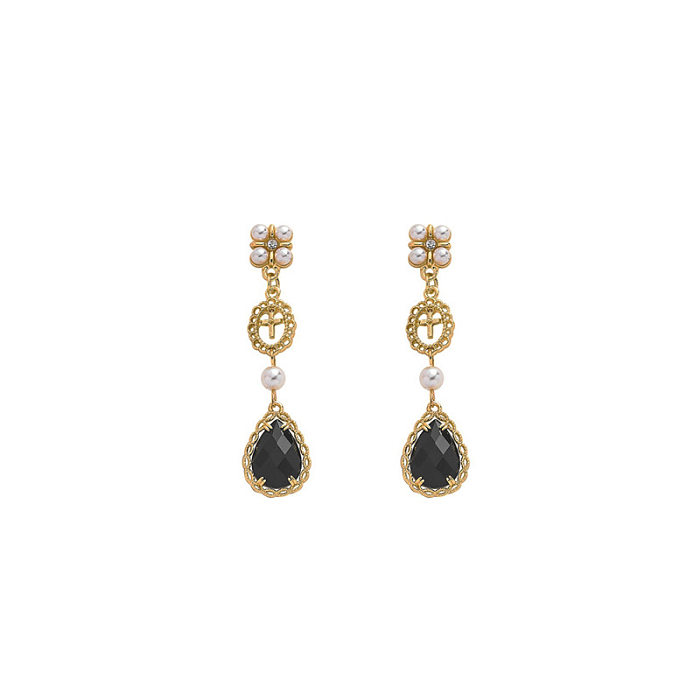 1 Pair Modern Style Water Droplets Plating Inlay Copper Artificial Pearls 14K Gold Plated Drop Earrings
