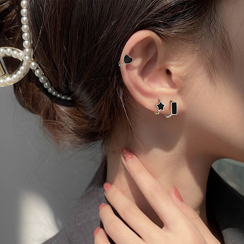 1 Pair Simple Style Star Heart Shape Copper Metal Inlay Artificial Gemstones Earrings