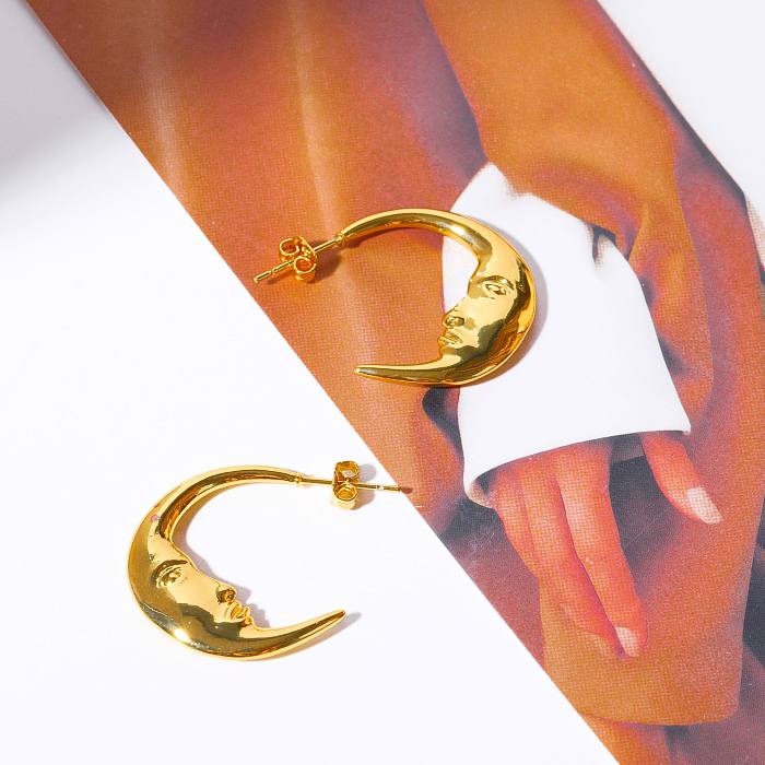 1 Paar schlichte Streetwear-Ohrstecker mit Mondbeschichtung aus Kupfer mit 18-Karat-Vergoldung