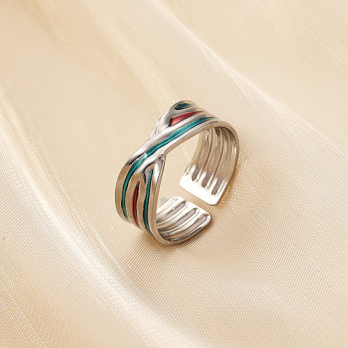 Simple Style Lines Stainless Steel Enamel Plating Open Ring 1 Piece