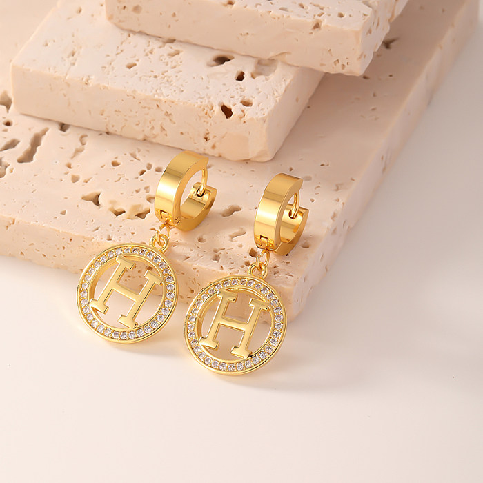 1 Pair Casual Hip-Hop Round Letter Asymmetrical Inlay Copper Zircon Earrings