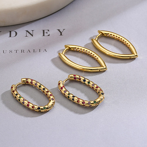 1 Paar schlichte Pendel-Ohrringe in U-Form mit Inlay aus Kupfer und Zirkon mit 18-Karat-Vergoldung