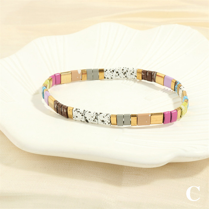 Bracelets plaqués or 18 carats avec perles de cuivre carrées de plage bohème, placage de vernis au four