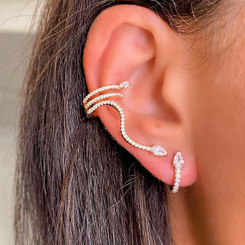 Ensemble de clips d'oreille en Zircon incrusté de cuivre, bijoux rétro en forme de serpent, vente en gros