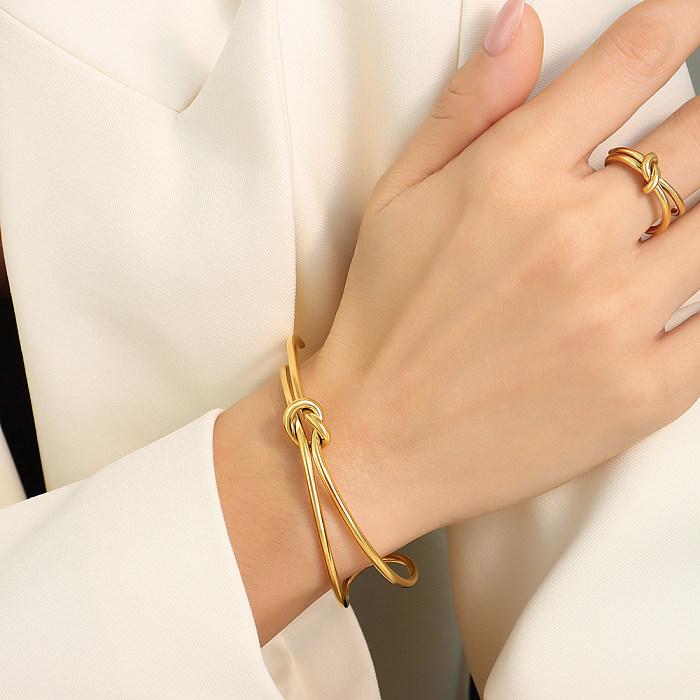 Elegant Geometric Titanium Steel Plating 18K Gold Plated Rings Bracelets