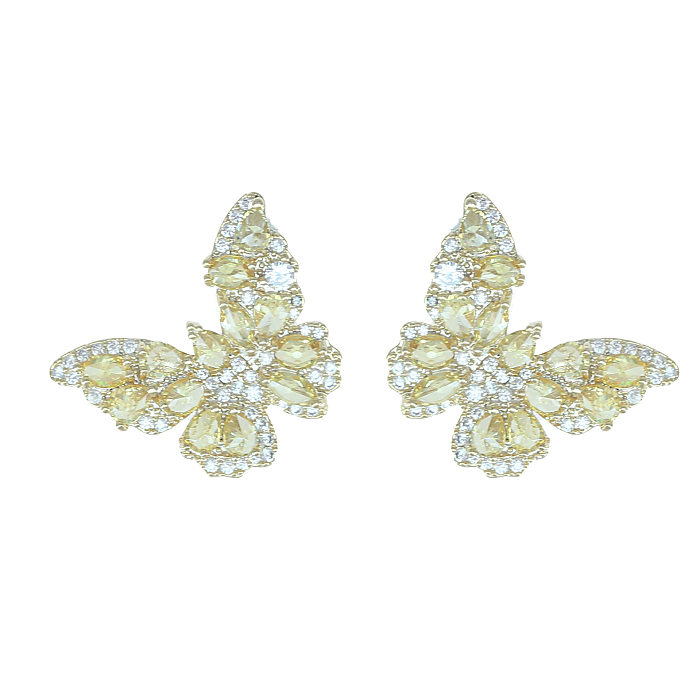 1 Pair Sweet Butterfly Inlay Copper Zircon Ear Studs
