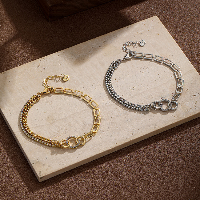 Bracelets plaqués argent plaqué or 18 carats avec incrustation de placage à bascule en cuivre rond Hip-Hop Rock Commute