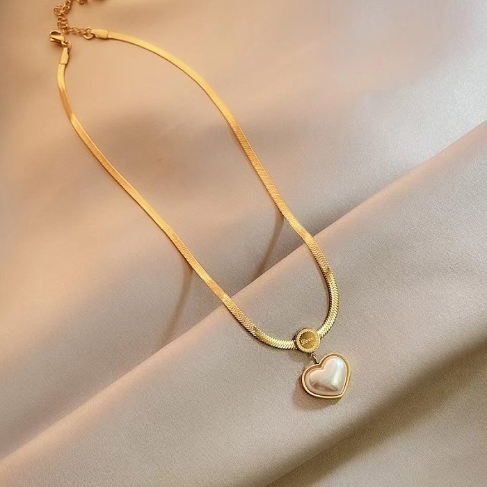Fashion Heart Shape Titanium Steel Plating Earrings Necklace 1 Piece 1 Pair