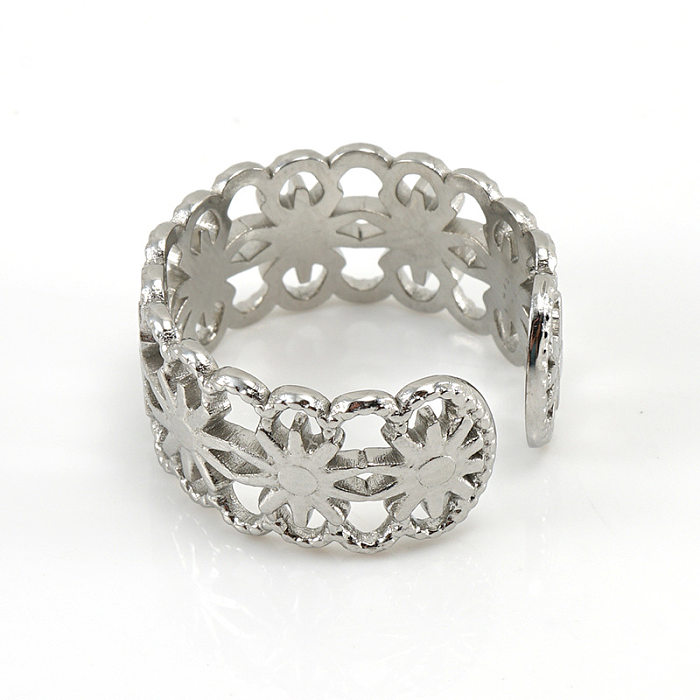 Anillo abierto de acero titanio con sol geométrico a la moda, anillos de acero inoxidable