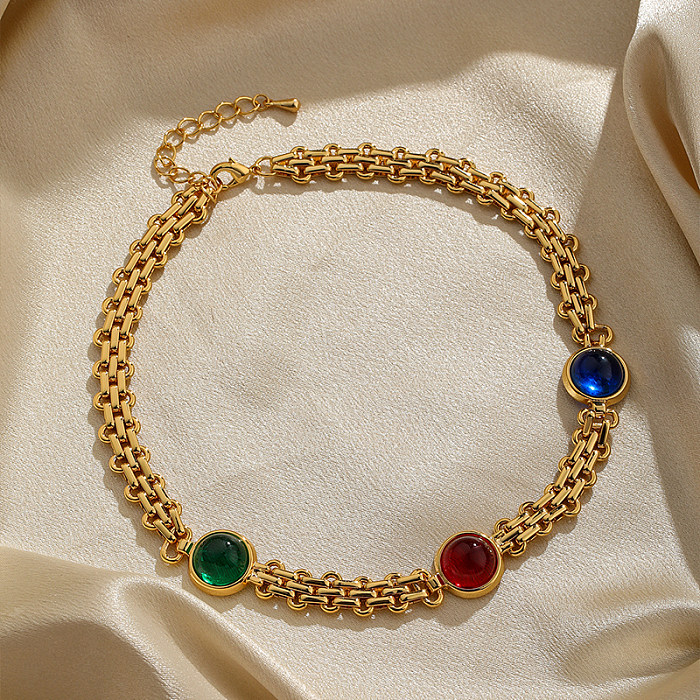 Retro-Halskette mit runder Kupferbeschichtung und Inlay-Zirkon-18-Karat-Vergoldung