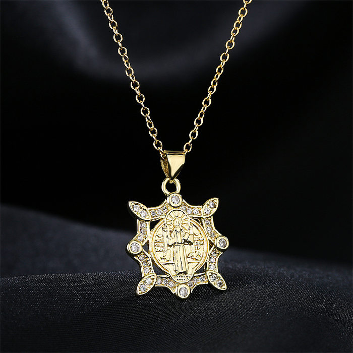 Kupfer-Mikro-Intarsien-Zirkon-Religionsschmuck-Goldene-Maria-Halskette im Großhandel