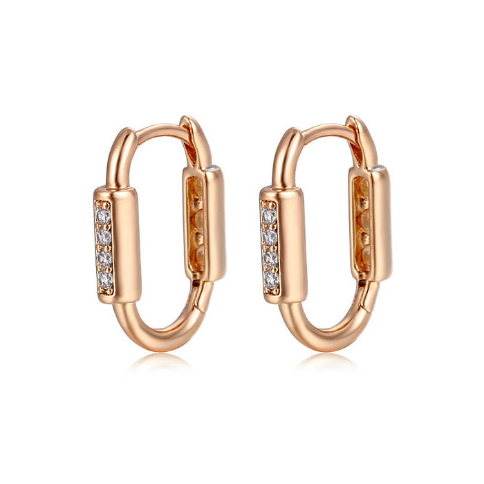 1 Pair Elegant Streetwear Oval Plating Inlay Copper Zircon Rose Gold Plated Gold Plated Hoop Earrings