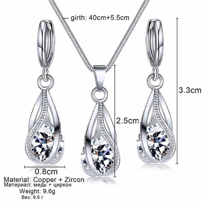 Luxurious Geometric Copper Plating Zircon Women'S Earrings Necklace