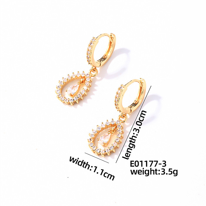 1 Pair Casual Sweet Shiny Water Droplets Butterfly Plating Inlay Copper Zircon Gold Plated Drop Earrings