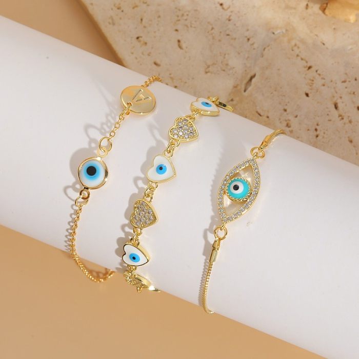 Elegante, luxuriöse, klassische Herzform-Augen-Kupfer-Emaille-Überzug-Inlay-Zirkon-Armbänder mit 14-Karat-Vergoldung