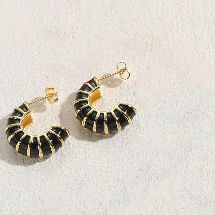 1 Pair Elegant Luxurious Classic Style Stripe Plating Copper 14K Gold Plated Ear Studs