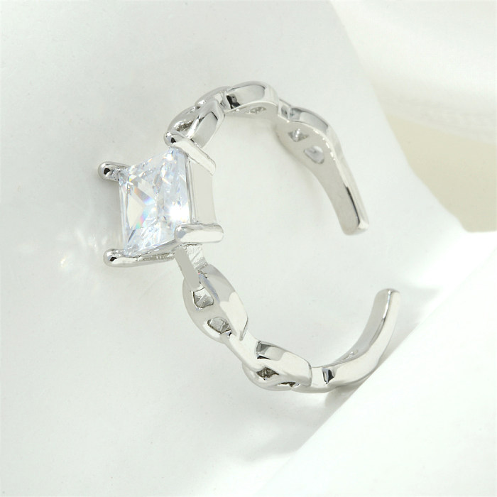 Simple Style Commute Round Square Eye Copper Plating Inlay Zircon 18K Gold Plated Open Rings