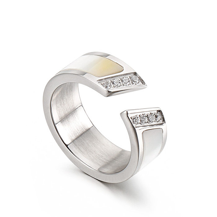 18k Korean Fashion Diamond Shell Open Titanium Ring Wholesale jewelry
