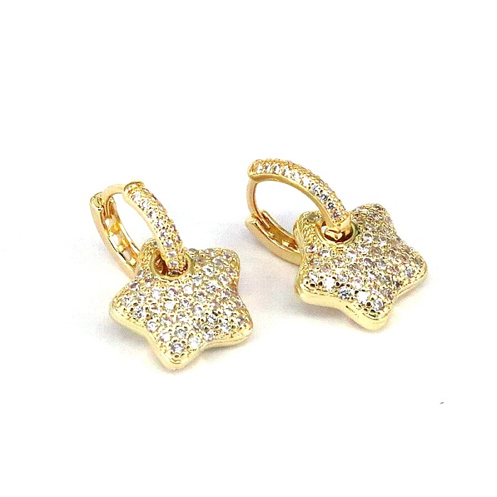 1 Pair Hip-Hop Vintage Style Pentagram Copper Plating Inlay Zircon Gold Plated Drop Earrings