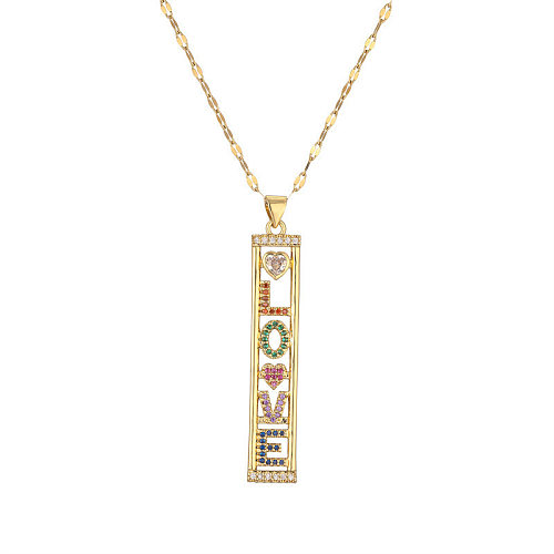 Cute Sweet Letter Copper Plating Inlay Zircon Pendant Necklace