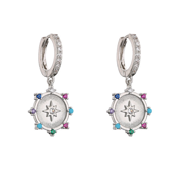 Fine Zircon-Embedded Earrings Small Circle Earrings Colorful Crystals Heart Bee Mermaid Pendant