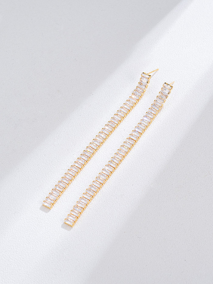 1 Pair Simple Style Streetwear Tassel Plating Inlay Copper Zircon 14K Gold Plated Drop Earrings