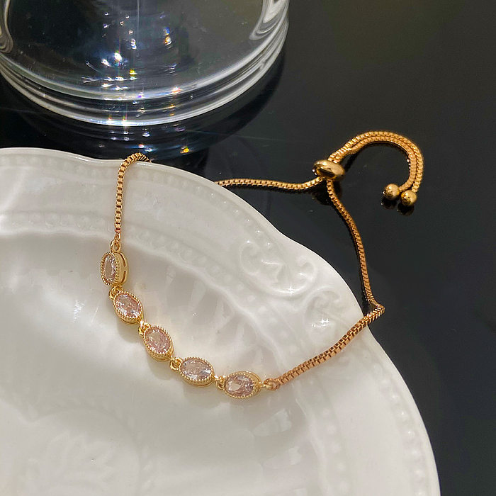 Bracelets à cordon plaqués or 14 carats, Style IG, fleur ovale douce, papillon, incrustation de cuivre, Zircon