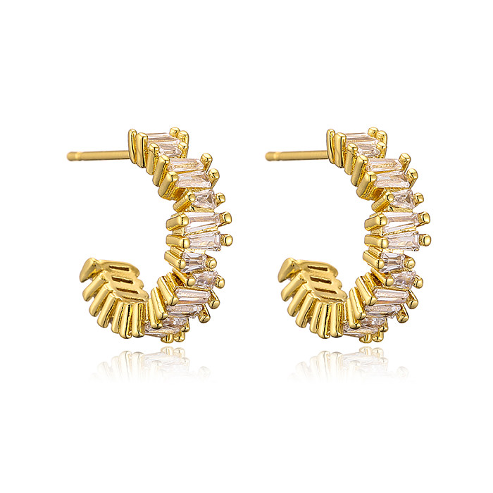 Fashion C Shape Copper Gold Plated Zircon Ear Studs 1 Pair