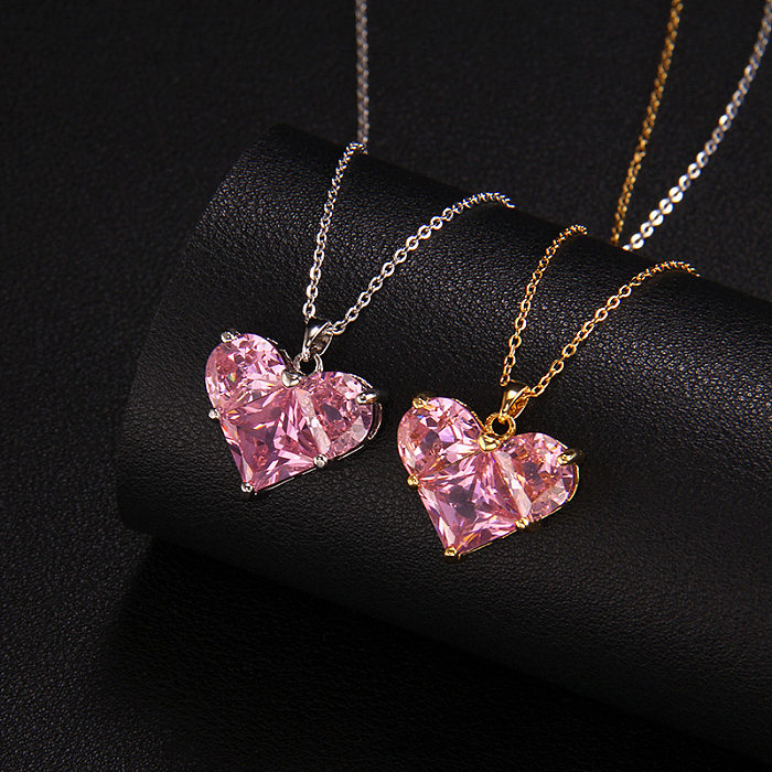 Sweet Heart Shape Titanium Steel Copper Zircon Pendant Necklace In Bulk