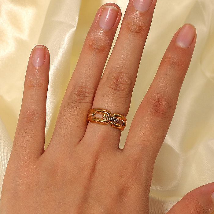 Anéis de celebridades europeus e americanos do mesmo estilo, quatro fivelas retangulares, anel aberto, banhado a ouro 18K, anel de aço inoxidável para mulheres