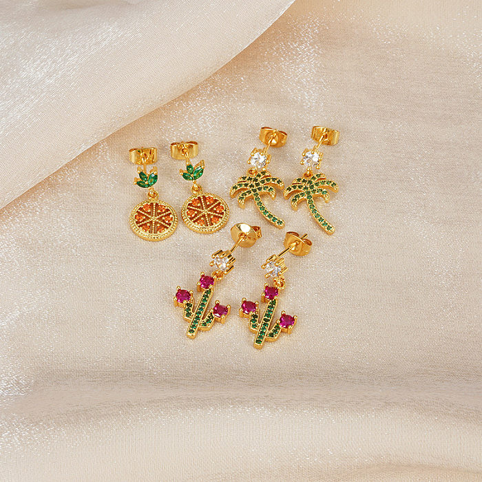 Boucles d'oreilles pendantes en Zircon plaqué cuivre, Cactus, palmier, 1 paire, à la mode