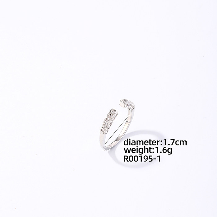 Casual Sweet Animal Leaves Copper Plating Inlay Zircon White Gold Plated Open Rings