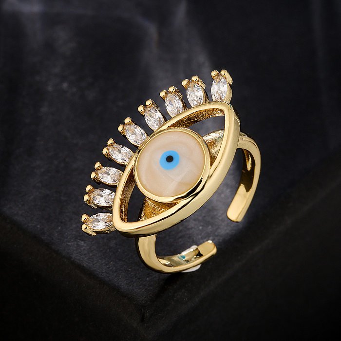 Moda 18K oro goteo aceite circón ojo del diablo cobre geométrico anillo abierto femenino