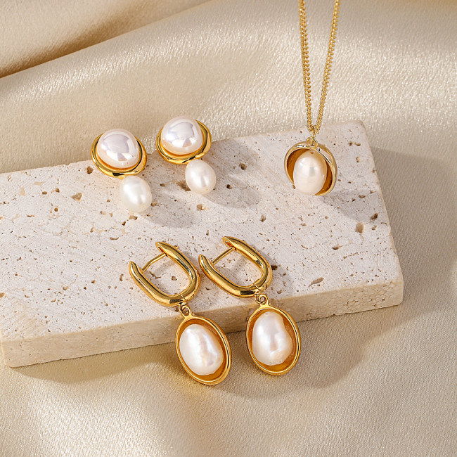 Elegante y lujoso color sólido chapado en cobre con incrustaciones de perlas de agua dulce chapado en oro de 18 quilates