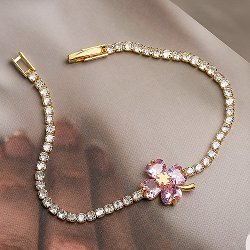 Bracelets en cuivre plaqué or 18 carats, Style Simple, trèfle à quatre feuilles, fleur, Zircon, en vrac