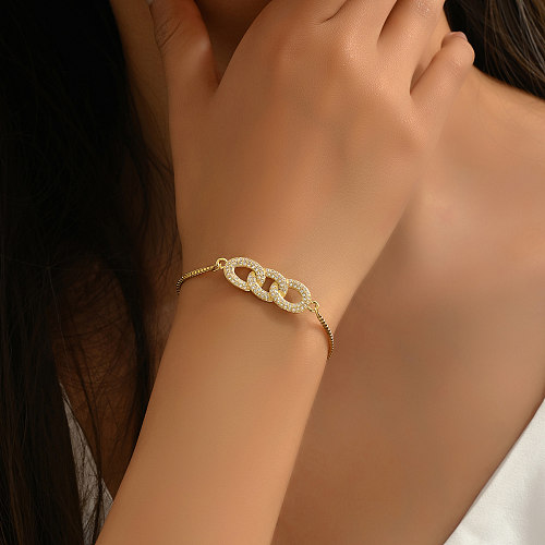 Elegant Simple Style Circle Copper Plating Inlay Zircon 18K Gold Plated Bracelets