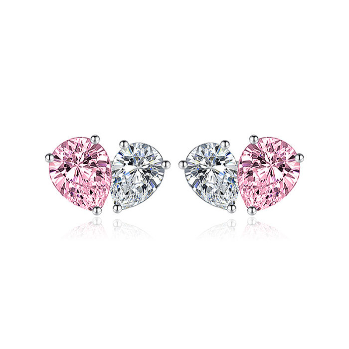 Fashion Heart Shape Copper Plating Zircon Ear Studs 1 Pair