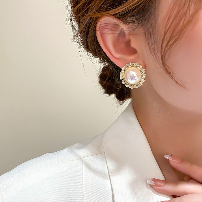1 Pair Simple Style Round Inlay Copper Zircon Ear Studs