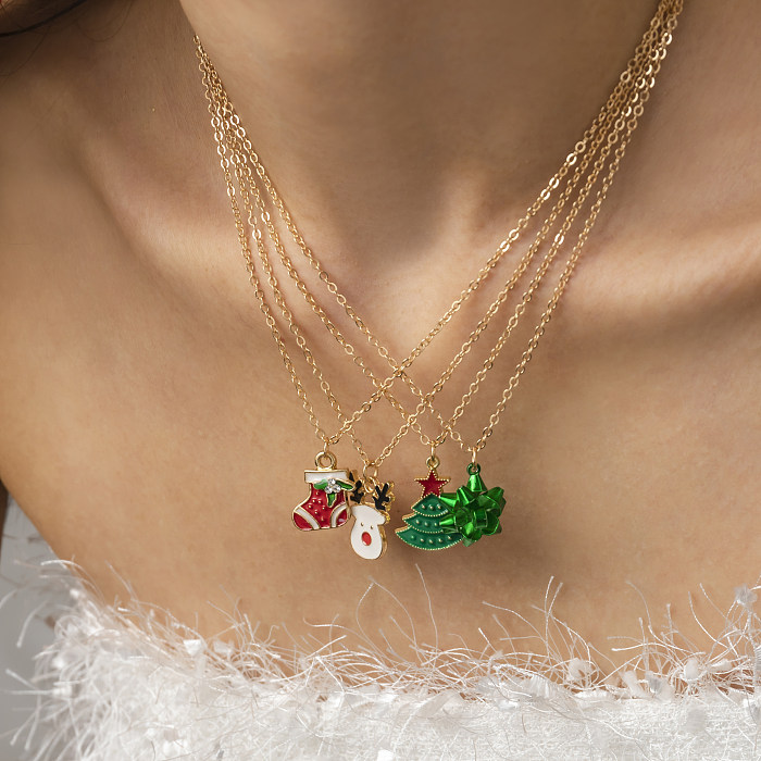 Fashion Christmas Tree Christmas Socks Snowman Alloy Iron Copper Enamel Pearl Inlay Rhinestones Necklace