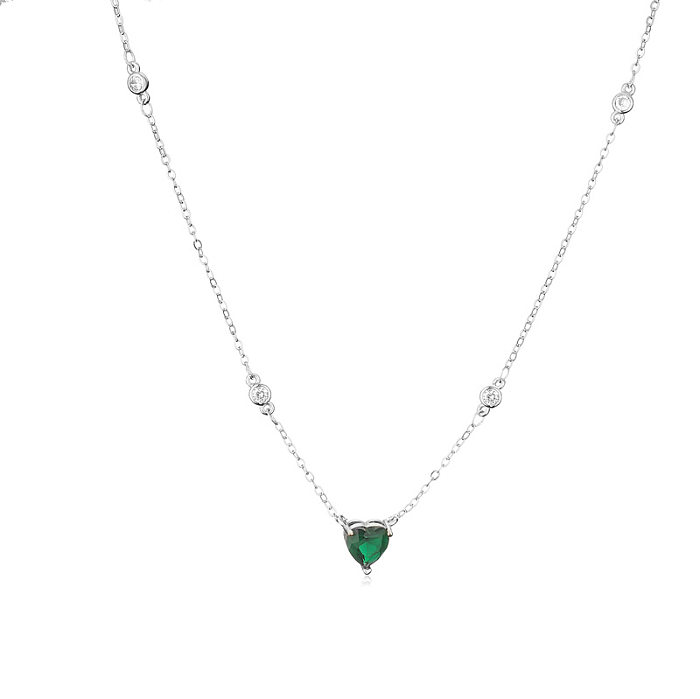 Fashion Copper Micro Inlaid Zircon Pink Diamond Heart Pendant Necklace
