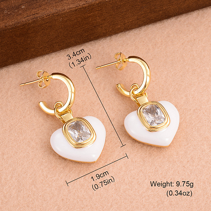 1 Pair IG Style Sweet Heart Shape Plating Inlay Copper Zircon 18K Gold Plated Drop Earrings