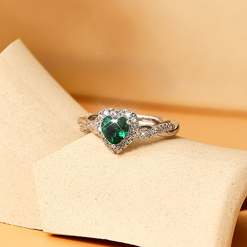 Anéis elegantes de zircão com incrustações de cobre em forma de coração estilo clássico retrô