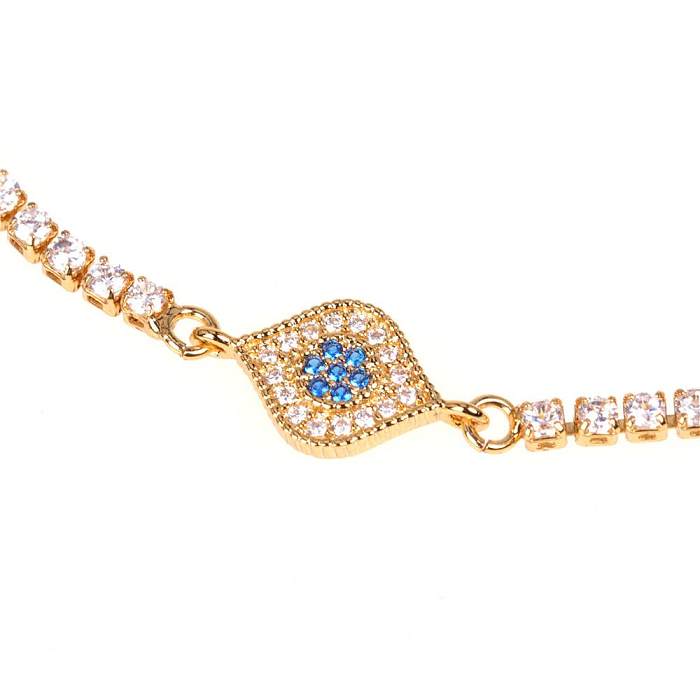 Pulseira turca elegante de olhos azuis com diamantes e pulseira ajustável de zircônia colorida