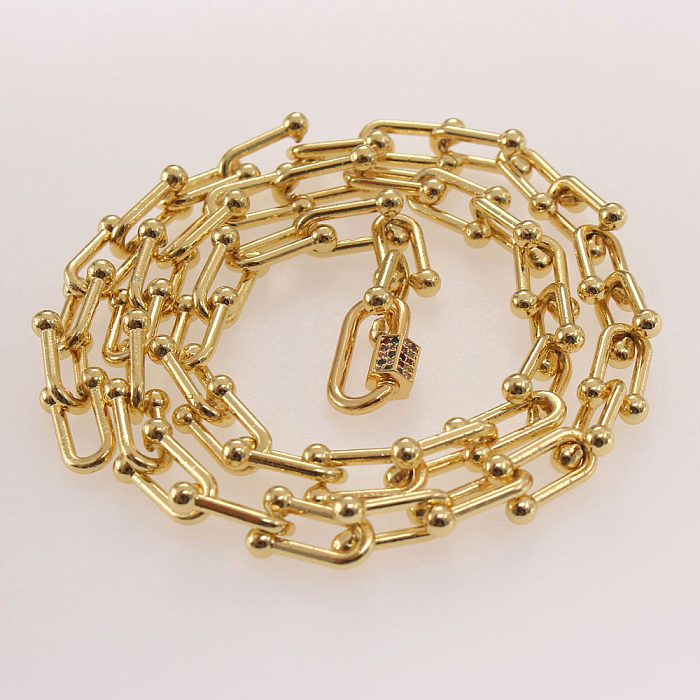 Collier de Bracelets plaqués or, Style Punk Vintage, couleur unie, incrustation de cuivre, Zircon plaqué or