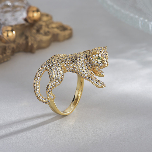 1 peça de anéis de zircão embutidos com chapeamento de cobre animal da moda
