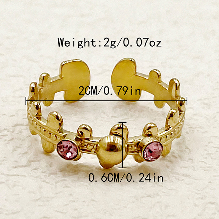 Casual Vintage Style Roman Style Geometric Stainless Steel Plating Inlay Zircon Gold Plated Open Rings
