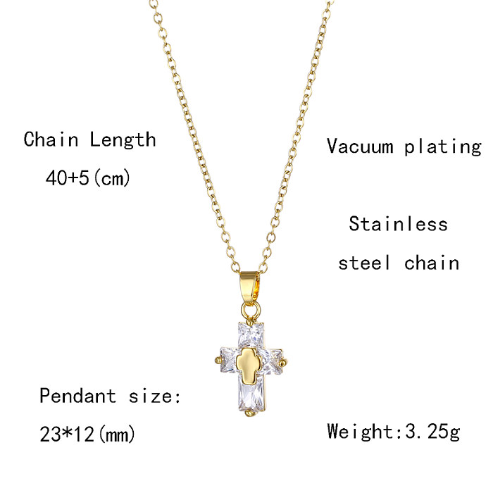 1 Piece Fashion Cross Stainless Steel Brass Plating Inlay Zircon Pendant Necklace