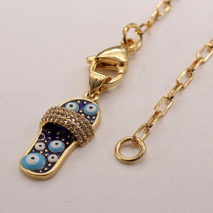 Vacation Slippers Eye Copper Gold Plated Zircon Pendant Necklace In Bulk