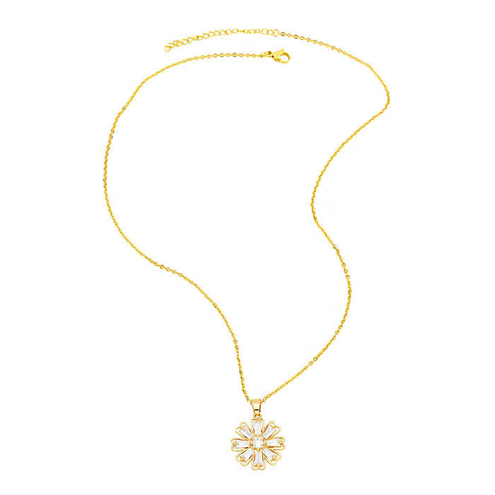 Collier avec pendentif en Zircon plaqué or 18 carats, élégant, Style Simple, feuilles, fleurs, cuivre, en vrac