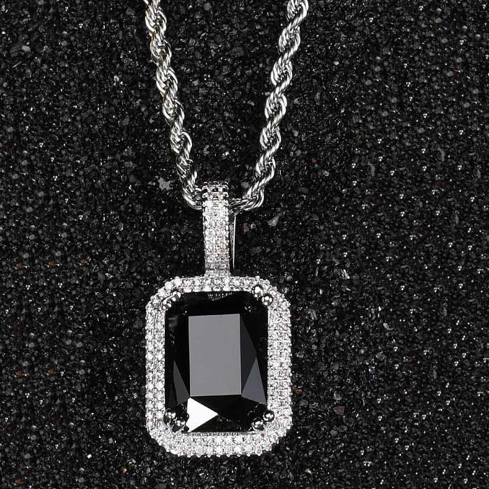 Retro Lady Square Copper Inlay Zircon Pendant Necklace